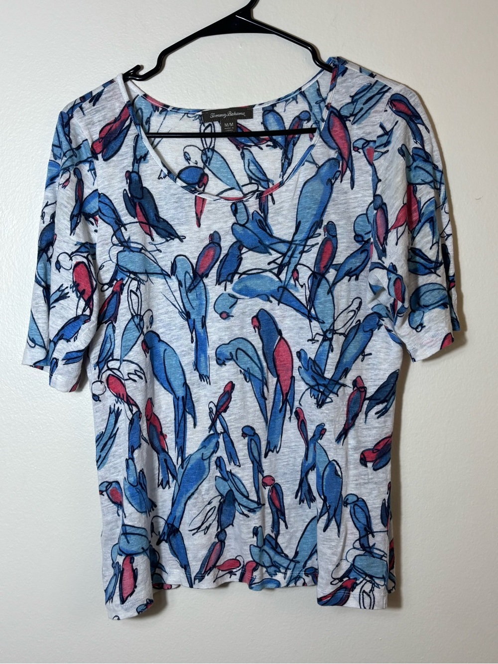 Women’s Tommy Bahama Chirpful Tee Parrot Colorful Print Sz M